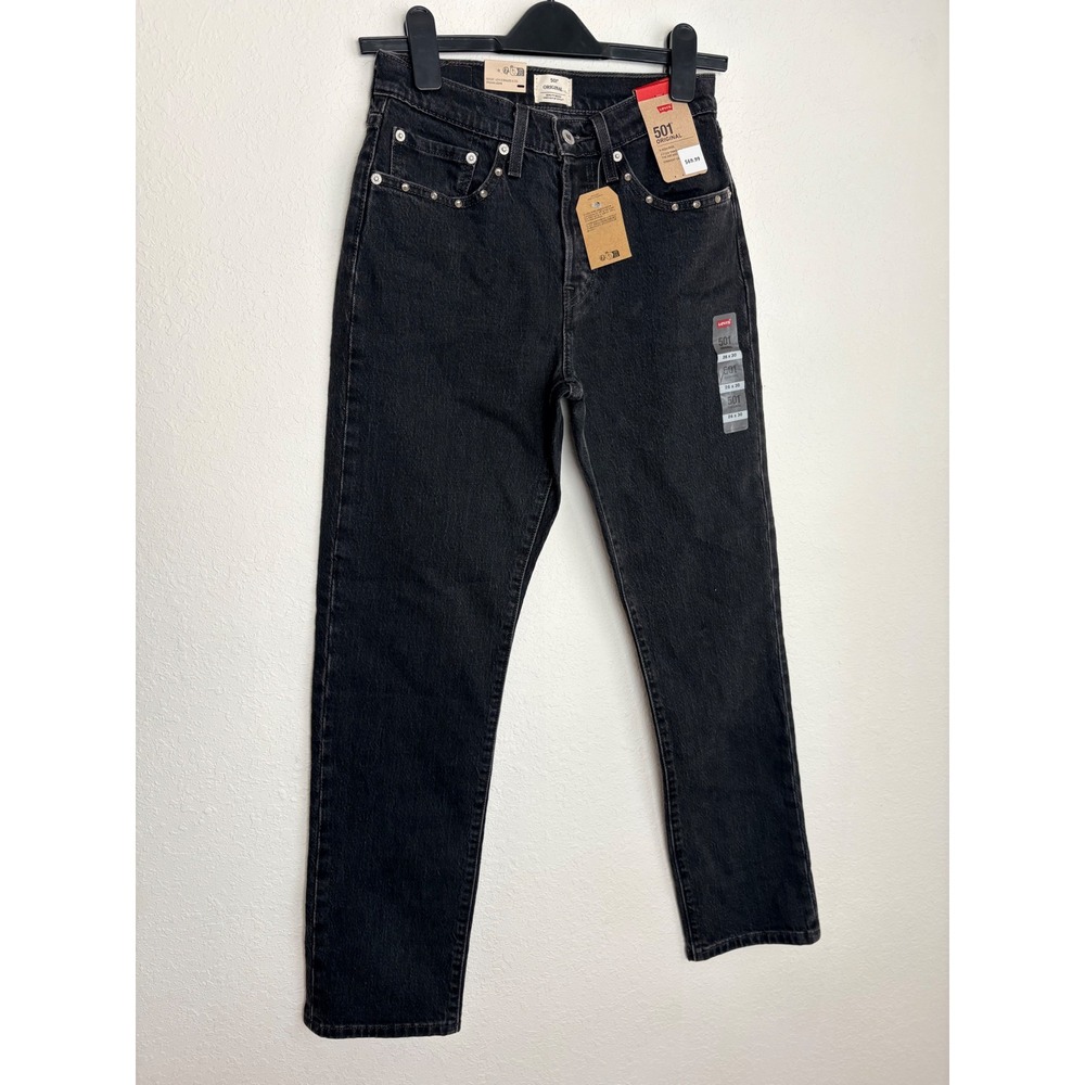 Levis 501 Original Jeans 26 X 30 Black NEW Studded High Rise Straight Leg Denim